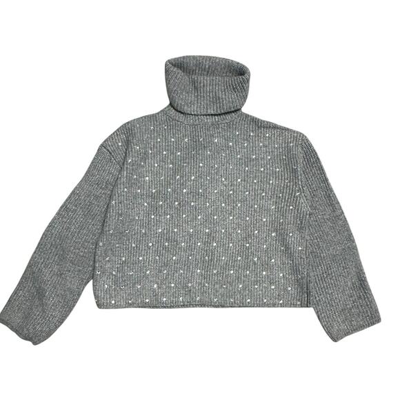 Steve Madden Women’s XS Astro Crystal Turtleneck Sweater Gray Sparkle Cozy Knit - Picture 2 of 8